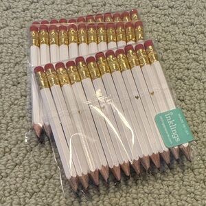 White and Gold Heart Pencils with Pink Erasers for Bridal or Baby Shower 3 packs